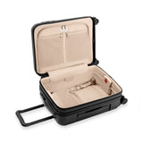 Briggs & Riley Sympatico global carry-on expandable spinner luggage interior with organized compartments and plush lining.