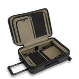Open view of Briggs & Riley ZDX Essential 22-inch hardside carry-on spinner luggage showing interior compartments and expandable design.