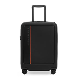 Briggs & Riley ZDX 21-inch hardside expandable spinner carry-on luggage with front view and telescoping handle.