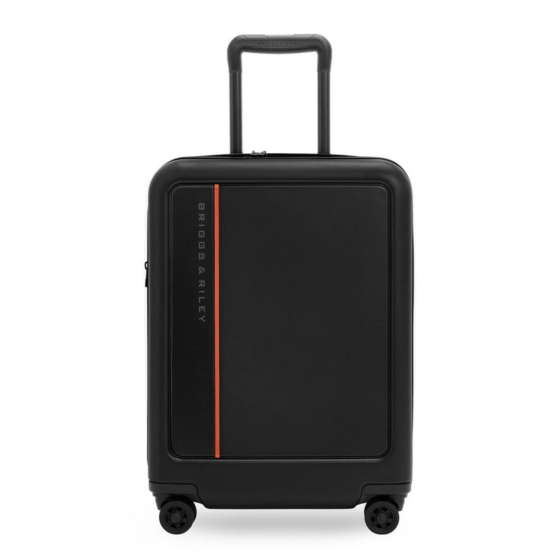 Briggs & Riley ZDX 21-inch hardside expandable spinner carry-on luggage with front view and telescoping handle.