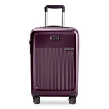 Briggs & Riley Sympatico Essential carry-on luggage with expandable spinner, plum color, lightweight design, and sturdy handle.