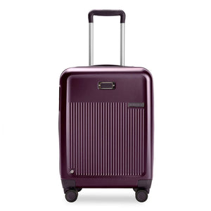 Briggs & Riley Sympatico plum carry-on luggage with expandable spinner wheels, lightweight and durable for travel.