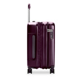 Briggs & Riley Sympatico global carry-on expandable spinner luggage in plum, with four wheels and telescoping handle for easy travel.