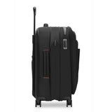 Briggs & Riley ZDX Essential Carry-On Expandable Spinner luggage shown from the side view with the suitcase expanded and wheels visible.