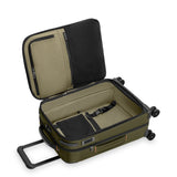 Interior view of Briggs & Riley ZDX Essential Carry-On Expandable Spinner luggage showing organized compartments and packing space.