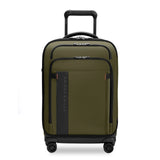 Briggs & Riley ZDX Essential Carry-On Expandable Spinner luggage with four wheels and a telescoping handle, black exterior.