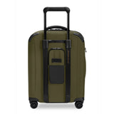 Briggs & Riley ZDX Global Carry-On Spinner luggage in black, showing the rear view with wheels and handle extended.