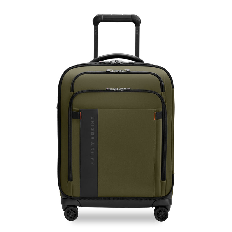 Briggs & Riley ZDX Global Carry-On Spinner luggage with front view, durable hard-shell design, and four spinner wheels.