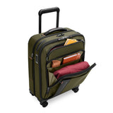 Briggs & Riley ZDX Global Carry-On Spinner interior with kangaroo pocket showing organized storage and sleek design