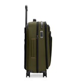 Briggs & Riley ZDX Global Carry-On Spinner suitcase with side view, durable hard shell, four wheels, and telescopic handle.