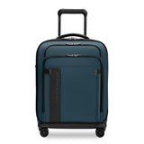Briggs & Riley ZDX Global Carry-On Spinner luggage with front view showing sleek black hard shell and four spinner wheels.