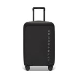 Briggs & Riley luggage cover in black fitting a large suitcase, protecting the suitcase from dirt and scratches.