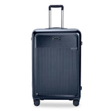Black Briggs & Riley Sympatico large expandable spinner checked luggage with four wheels and sturdy handle for travel.