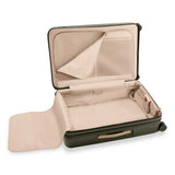 Black Briggs & Riley Sympatico large expandable spinner checked luggage with four wheels and sturdy handle.