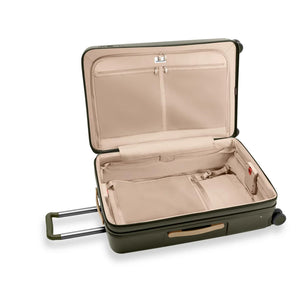 Black Briggs & Riley Sympatico large expandable spinner checked luggage with four wheels and handle for easy travel.