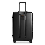Black Briggs & Riley Sympatico medium expandable checked luggage with spinner wheels, durable design, and secure locking system.