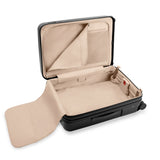 Black Briggs & Riley Sympatico medium expandable checked luggage with spinner wheels and robust handle for easy travel.