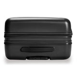 Black Briggs & Riley Sympatico medium expandable spinner checked luggage with four wheels and a sturdy handle.