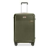 Black Briggs & Riley Sympatico medium expandable checked luggage with spinner wheels and sturdy handle.