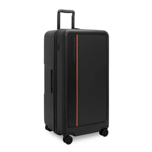 Black Briggs & Riley ZDX 32-inch hardside checked luggage with four spinner wheels and a sturdy, sleek design.
