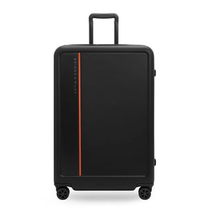 Black Briggs & Riley ZDX 30-inch large expandable hardside checked luggage with spinner wheels.