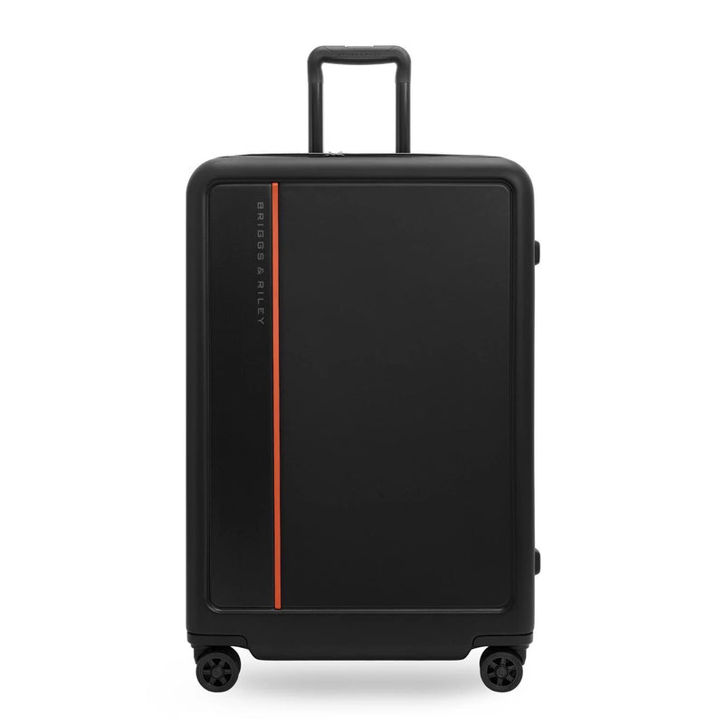 Black Briggs & Riley ZDX 30-inch large expandable hardside checked luggage with spinner wheels.