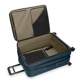Black Briggs & Riley ZDX large expandable spinner checked luggage with four wheels and telescoping handle.