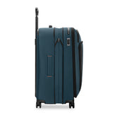 Black Briggs & Riley ZDX large expandable spinner checked luggage with four wheels and a sleek design.