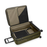 Black Briggs & Riley ZDX large expandable spinner checked luggage with four wheels and sturdy handle.