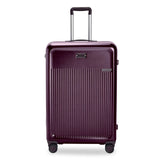 Briggs & Riley Sympatico large expandable plum checked luggage with spinner wheels and sturdy handle, designed for travel.