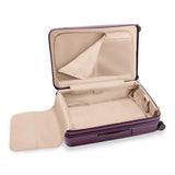 Briggs & Riley Sympatico large expandable plum checked luggage with spinner wheels, durable and spacious for travel.