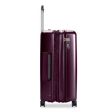 Briggs & Riley Sympatico large expandable plum checked luggage with spinner wheels and durable design.