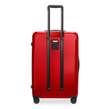 Briggs & Riley Sympatico large expandable spinner checked luggage in glossy ruby with four wheels and a sleek design.