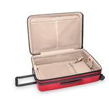 Briggs & Riley Sympatico large expandable spinner checked luggage in glossy ruby with four wheels and sleek design