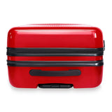 Briggs & Riley Sympatico medium expandable spinner checked luggage in glossy ruby with four wheels and a sleek, shiny finish.