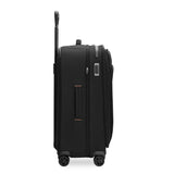Briggs & Riley ZDX medium expandable checked luggage spinner with ocean blue hard shell and four wheels for smooth travel.