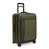 Briggs & Riley ZDX medium expandable spinner checked luggage with ocean blue hard shell and four spinner wheels.