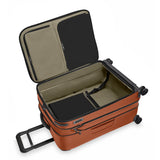 Briggs & Riley ZDX medium expandable spinner checked luggage with ocean blue hard shell and four spinner wheels.