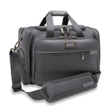 Briggs & Riley Baseline Underseat Duffle in limited edition steel gray, showing the compact, sleek travel bag with handles and zipper.