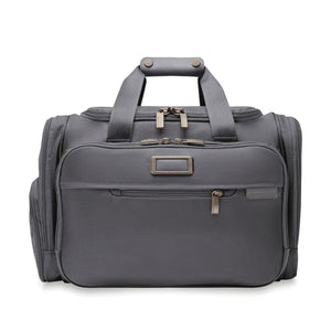 Briggs & Riley Baseline underseat duffle bag in steel gray with sleek design and adjustable shoulder strap.