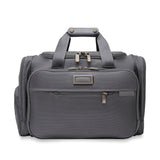 Briggs & Riley Baseline underseat duffle bag in steel gray with sleek design and adjustable shoulder strap.