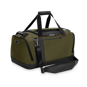 Briggs & Riley ZDX large travel duffel bag in black with carry handles and adjustable shoulder strap, made of durable fabric.