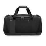 Briggs & Riley ZDX large travel duffel bag in black with carry handles and adjustable shoulder strap, durable and spacious for travel.