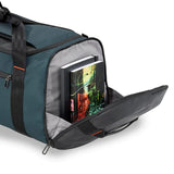 Briggs & Riley ZDX large travel duffle bag in black with sturdy handles and zippers, designed for durable luggage travel.