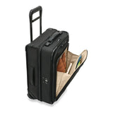 Briggs & Riley Baseline carry-on upright garment bag with extendable handle and wheels, designed for travel clothing protection and organization.