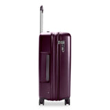 Briggs & Riley Sympatico medium expandable plum hardside spinner luggage with four wheels and TSA lock for travel durability.