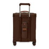 Briggs & Riley Baseline Global Carry-On Spinner luggage in limited edition chocolate color, rear view showing spinner wheels.