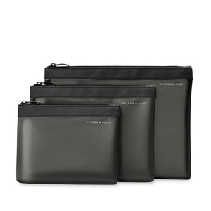 Briggs & Riley translucent packing pouch set with four clear organizer bags for travel and storage.
