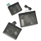 Briggs & Riley translucent pouch set for packing organization, featuring four clear zippered pouches for travel and storage.