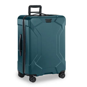 Briggs & Riley Torq medium spinner suitcase in stealth black with four wheels and a durable hard shell exterior.
